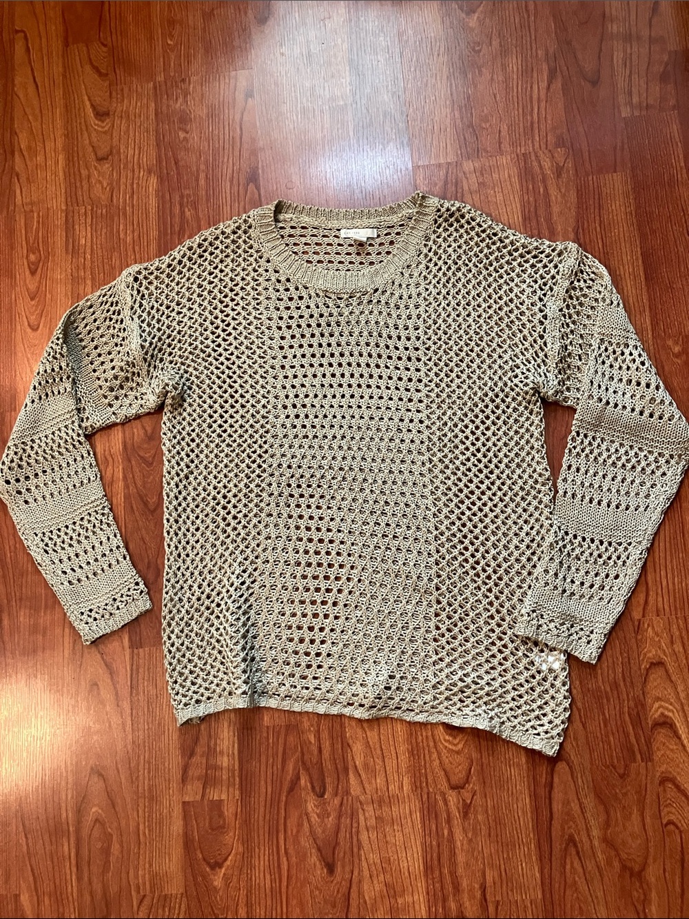 Light Taupe Open-Weave Crewneck Sweater